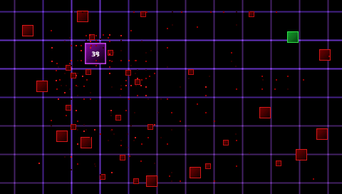 Squarez, played by the AI: the square turned purple by the power-up, exploding the reds on the live grid